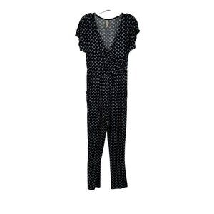Gilli Women's Short Sleeve Surplice Pant Jumpsuit Navy/White Size Small